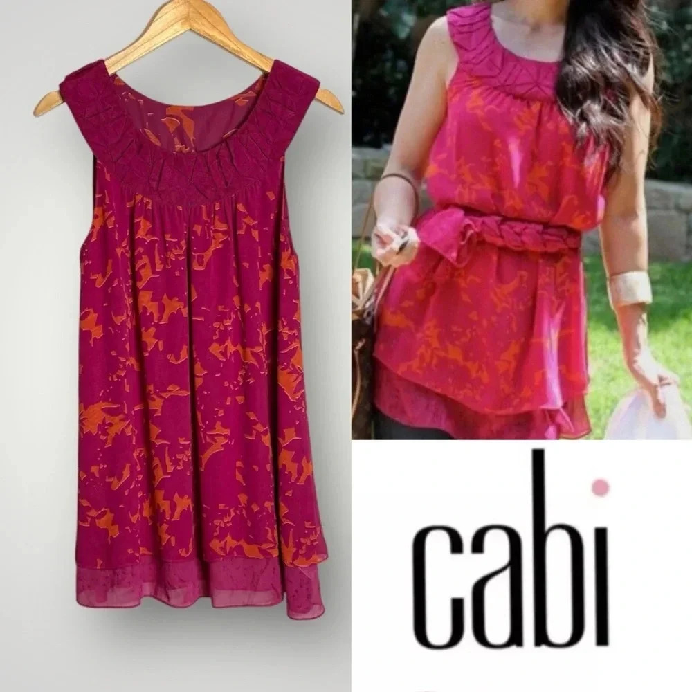 CAbi | Oragami Layered Sleeveless Top Lined Ribbon Bodice Tunic